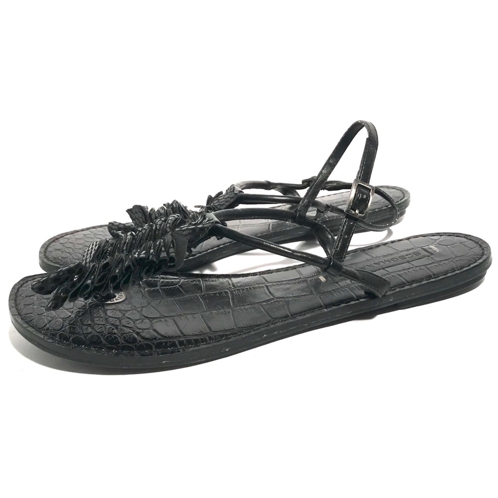BCBG MaxAzria Strappy Ruffle Flat Black Sandals
